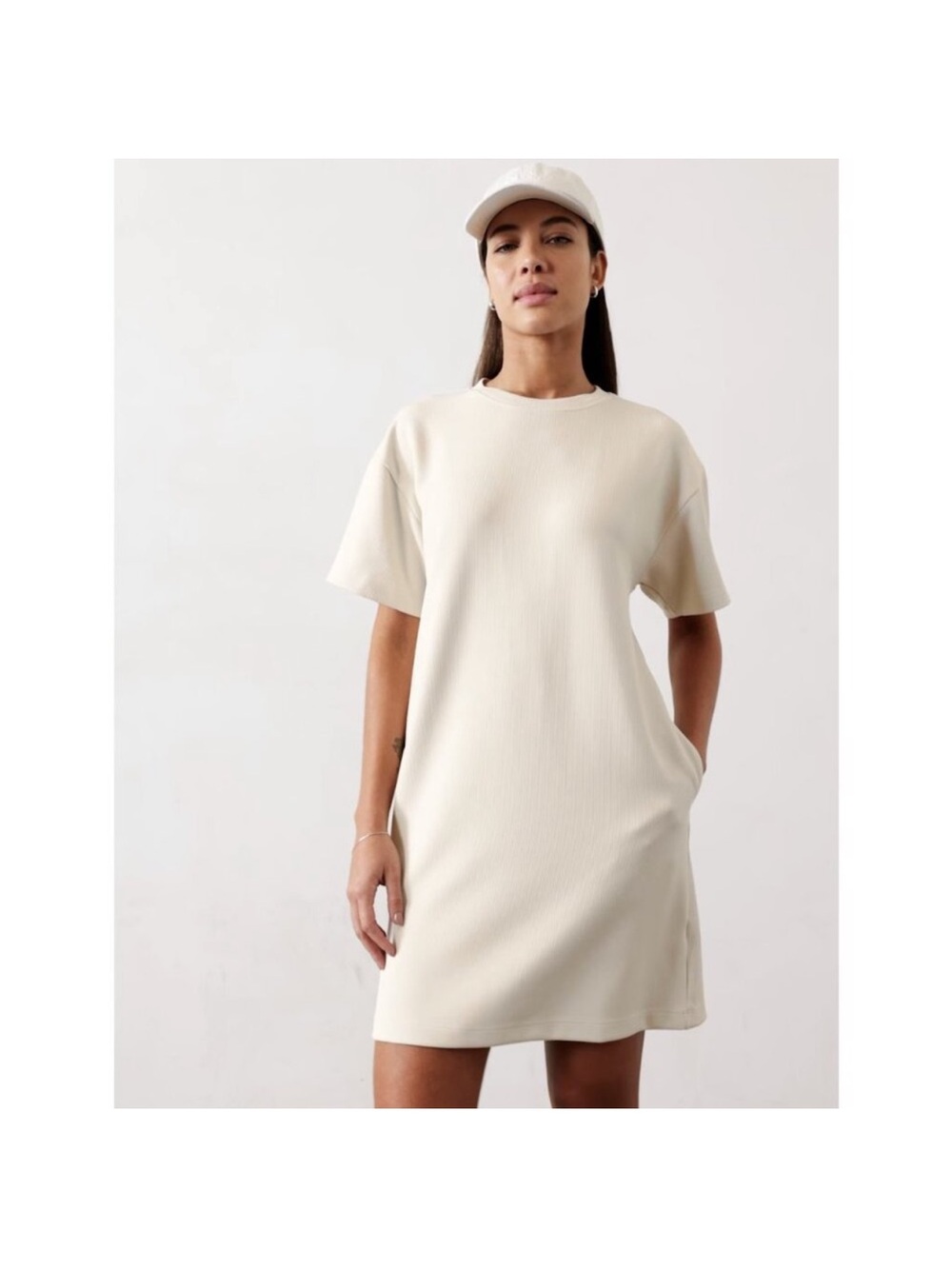 Athleta Soft Ribbed Women’s Cream Short Sleeve T-Shirt Dress